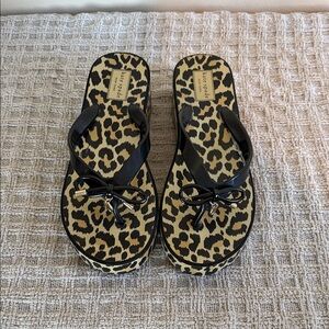 Kate Spade Black and Tan Cheetah Wedge Flipflop Sandals Size 8